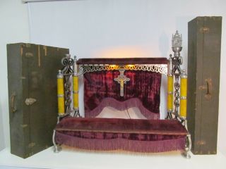 Vintage Funeral Ornate Kneeler Lighted Casket Prayer Rail Prie Dieu Bench Cases