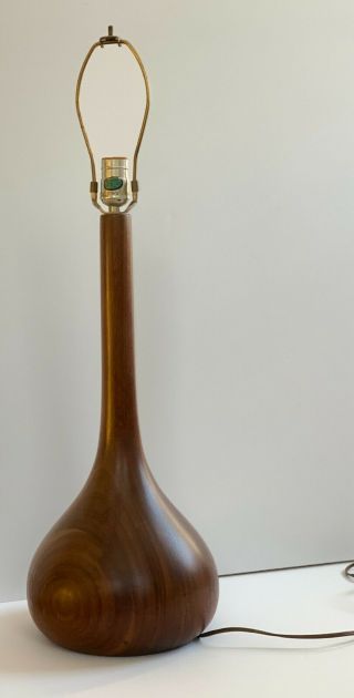 Vintage Mid Century Danish Teak Table Lamp With Onion Base