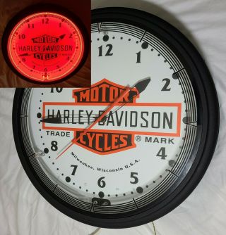 Vintage Harley - Davidson 20” Dealer Neon Light Up Large Wall Clock