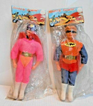 Batman And Robin - Space Flyman Vintage Figures - Rare Bootleg Hk 1967 Moc