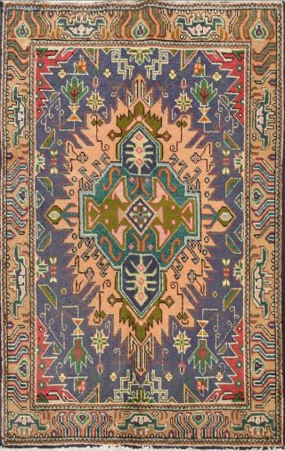 Vintage Tebriz Geometric Tribal Area Rug Hand - Knotted Wool Oriental Carpet 3 