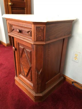 Antique Vintage Wood Victorian Gothic Marble Top Half Commode Nightstand 2