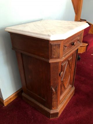 Antique Vintage Wood Victorian Gothic Marble Top Half Commode Nightstand 6