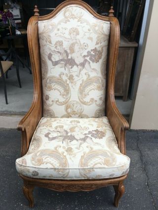 Vintage Thomasville Wingback Library Accent Arm Chair Cherubs Upholstery Wood 2