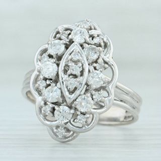 Vintage 0.  60ctw Diamond Halo Cluster Ring 14k White Gold Size 8 Cocktail