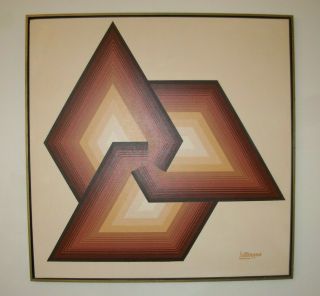 Vtg Abstract Geometric Letterman Mid Century Modern Painting Retro Mod Eames Era