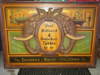 Vintage Wooden Pool Billiards Sign,  Snooker Tables,  Brunswick,  Balke,  Collender
