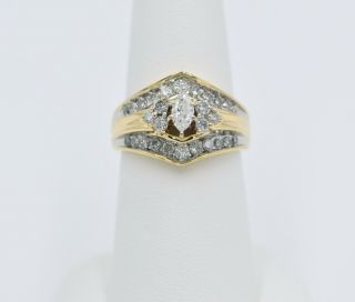 14k Marquise Diamond Bridal Ring 1 1/4 Ct Round Vintage Wedding Anniversary Band