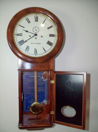 Vintage Seth Thomas Regulator Wall Clock Key Wind Pendulum Movement 6