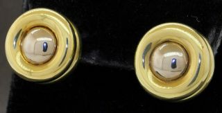 Vintage Heavy 18k 2 - Tone Gold Elegant High Fashion 18.  5mm Abstract Earrings