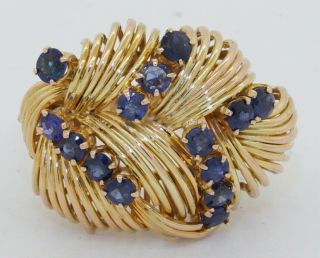 Vintage Heavy 14k Gold 1.  50ctw Blue Sapphire Cluster Flower Cocktail Ring Size 7