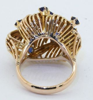 Vintage heavy 14K gold 1.  50CTW Blue sapphire cluster flower cocktail ring size 7 6