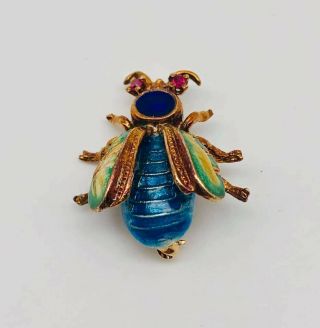 Gorgeous Vintage Solid 14k Yellow Gold and Enamel Bee Fly Insect Brooch 4