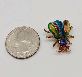Gorgeous Vintage Solid 14k Yellow Gold and Enamel Bee Fly Insect Brooch 5
