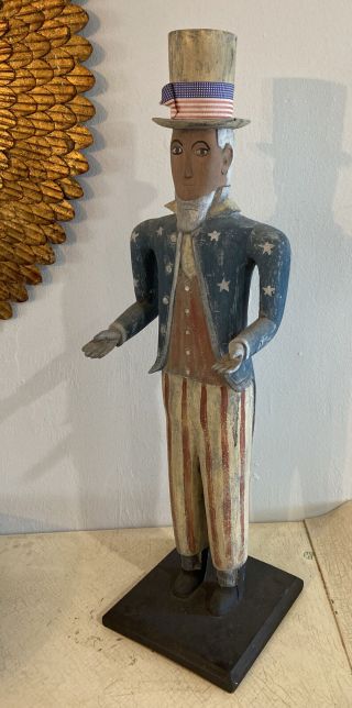 Vintage Bill Huebbe Folk Art Uncle Sam Figure 29”