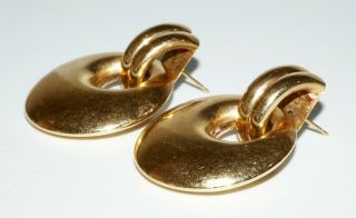 Vintage Pair 14k Yellow Gold Half Hoop & Dangle Disk Motif Earrings (tae)