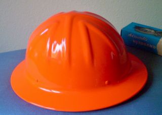 Vtg McDonald FULL BRIM Orange Aluminum Hard Hat with Liner,  Extra Hdbd 5