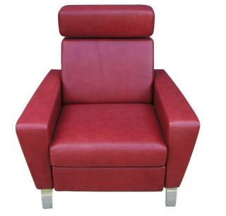Vintage Red Modern Recliner Lounge Chair Vinyl Club Game Seat Chrome Accent 2