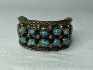 Vintage Fred Guerro Sterling Silver Turquoise Cuff Bracelet Signed Navajo Native