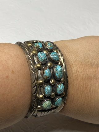 Vintage Fred Guerro Sterling Silver Turquoise Cuff Bracelet Signed Navajo Native 2