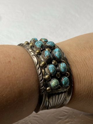 Vintage Fred Guerro Sterling Silver Turquoise Cuff Bracelet Signed Navajo Native 3