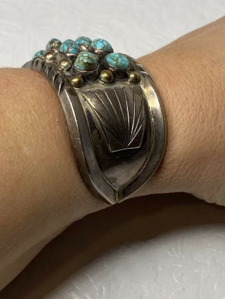 Vintage Fred Guerro Sterling Silver Turquoise Cuff Bracelet Signed Navajo Native 4