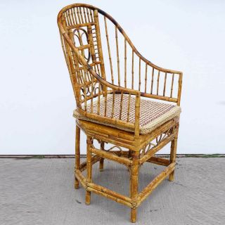 Pair Vintage Chinese Chippendale Style Bamboo Armchairs 5