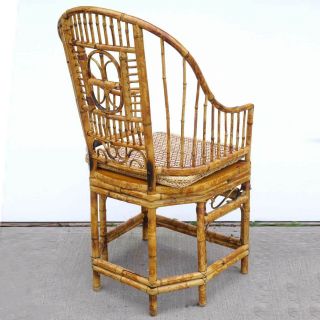 Pair Vintage Chinese Chippendale Style Bamboo Armchairs 6