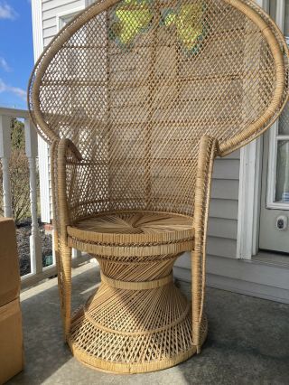 Large Vintage Peacock Chair Wicker Fan Boho Mid Century Seat Furniture 60”