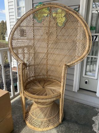 Large Vintage Peacock Chair Wicker Fan Boho Mid Century Seat Furniture 60” 6