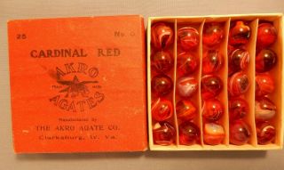 Boxed Set Of Akro Agate Cardinal Reds. ,  Vintage Box,  In Excel.  Cond.