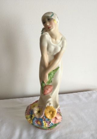 Vintage Art Deco Lenci Torino Igni Coy Lady Figurine With Basket Of Flowers