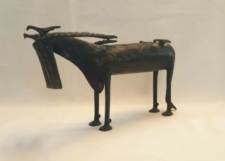 Vintage African tribal Nigerian Benin bronze stylised ox figurine of character 6