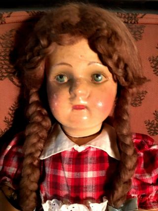 17 " Antique 1910 - 1920 Schoenhut Wood Miss Dolly Doll L With Human Hair Wig