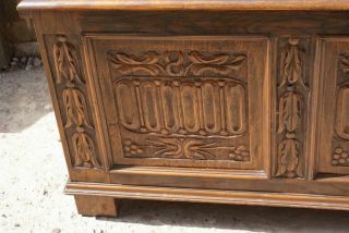 Vintage Oak Panelled Linenfold Carved Blanket Box Storage 4