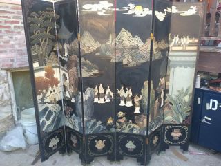 Vintage Chinese Hand - Painted Four Panel Screen
