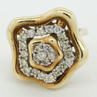 Vintage heavy 14K gold 1.  24CT diamond cluster floral star cocktail ring size 5.  5 2