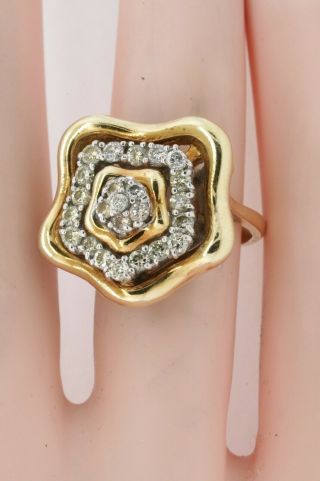 Vintage heavy 14K gold 1.  24CT diamond cluster floral star cocktail ring size 5.  5 4