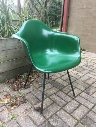 Herman Miller Eames Mid Century Modern Fiberglass Arm Shell Chair Vintage Green 2