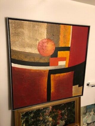 Large Vintage Mid Century Modern Artist Signed Abstract Oil On Canvas Painting
