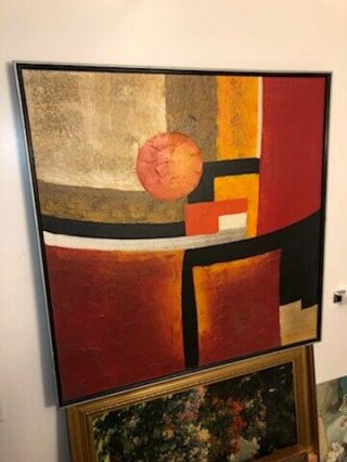 LARGE VINTAGE MID CENTURY MODERN ARTIST SIGNED ABSTRACT OIL ON CANVAS PAINTING 2