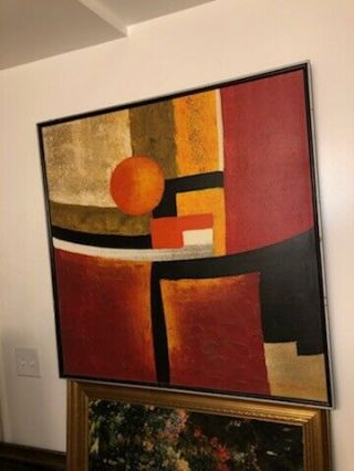 LARGE VINTAGE MID CENTURY MODERN ARTIST SIGNED ABSTRACT OIL ON CANVAS PAINTING 3