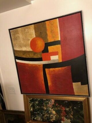 LARGE VINTAGE MID CENTURY MODERN ARTIST SIGNED ABSTRACT OIL ON CANVAS PAINTING 4