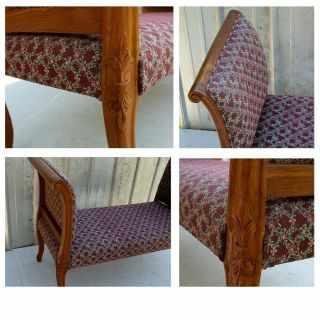 Vintage Rolled Arm Carved Wood Bench Upholstered Cushion Seat Bed End 5