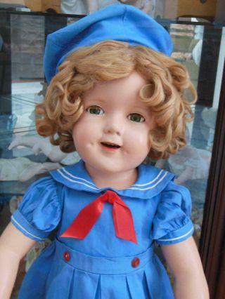 Vintage 27 " Ideal Composition Shirley Temple Doll Head Unmarked Orig Dress Hat