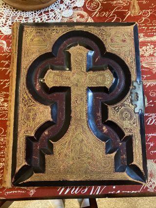 Antique Vtg Holy Catholic Bible Douay & Rheims 1884 22kt Gold Gilt Leather