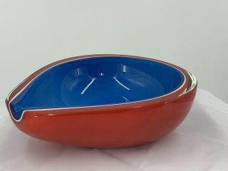 Stunning Vintage Mid Century Murano Glass Bowl Red,  White And Blue