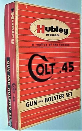 Vintage Hubley Colt 45 Guns And Leather Holster Set With Bullets & Box