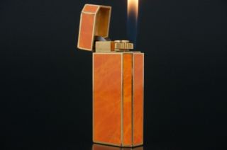Cartier Vintage Lighter Must Gold Plated Lacquer Orange Short Type Cl42