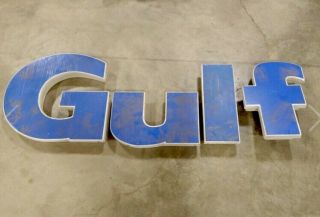 Vintage Gulf Gas Oil Station Canopy Everbrite Letters Light - Up Sign